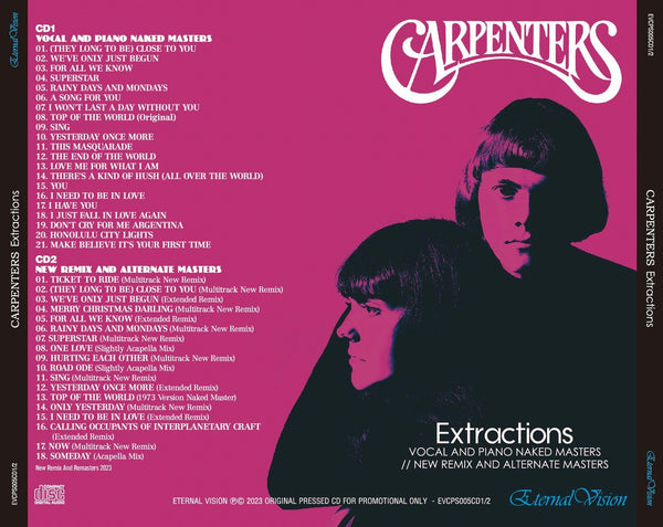 CARPENTERS - EXTRACTIONS: VOCAL AND PIANO NAKED MASTERS - NEW