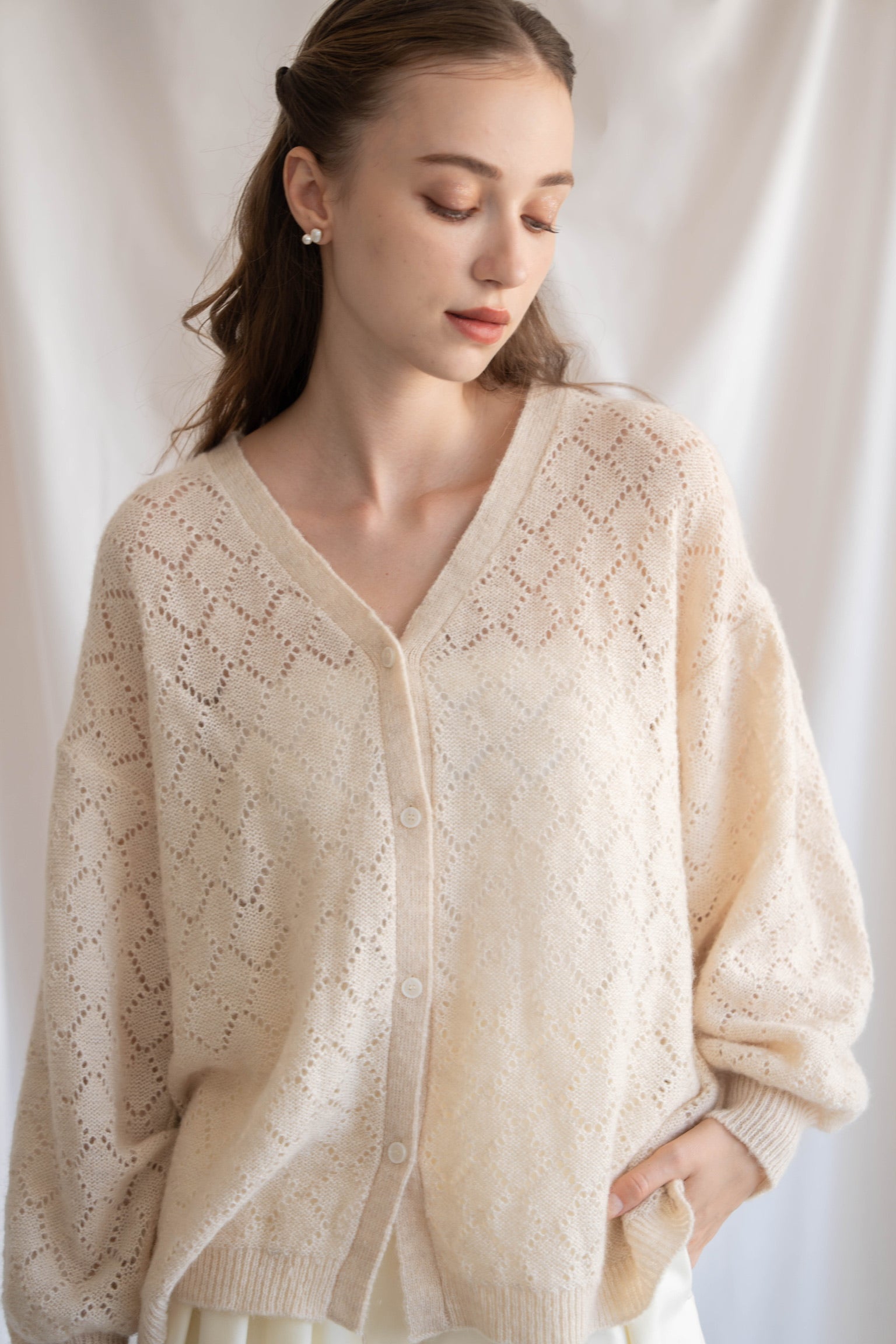 sheer frill knit cardigan – Acka online store