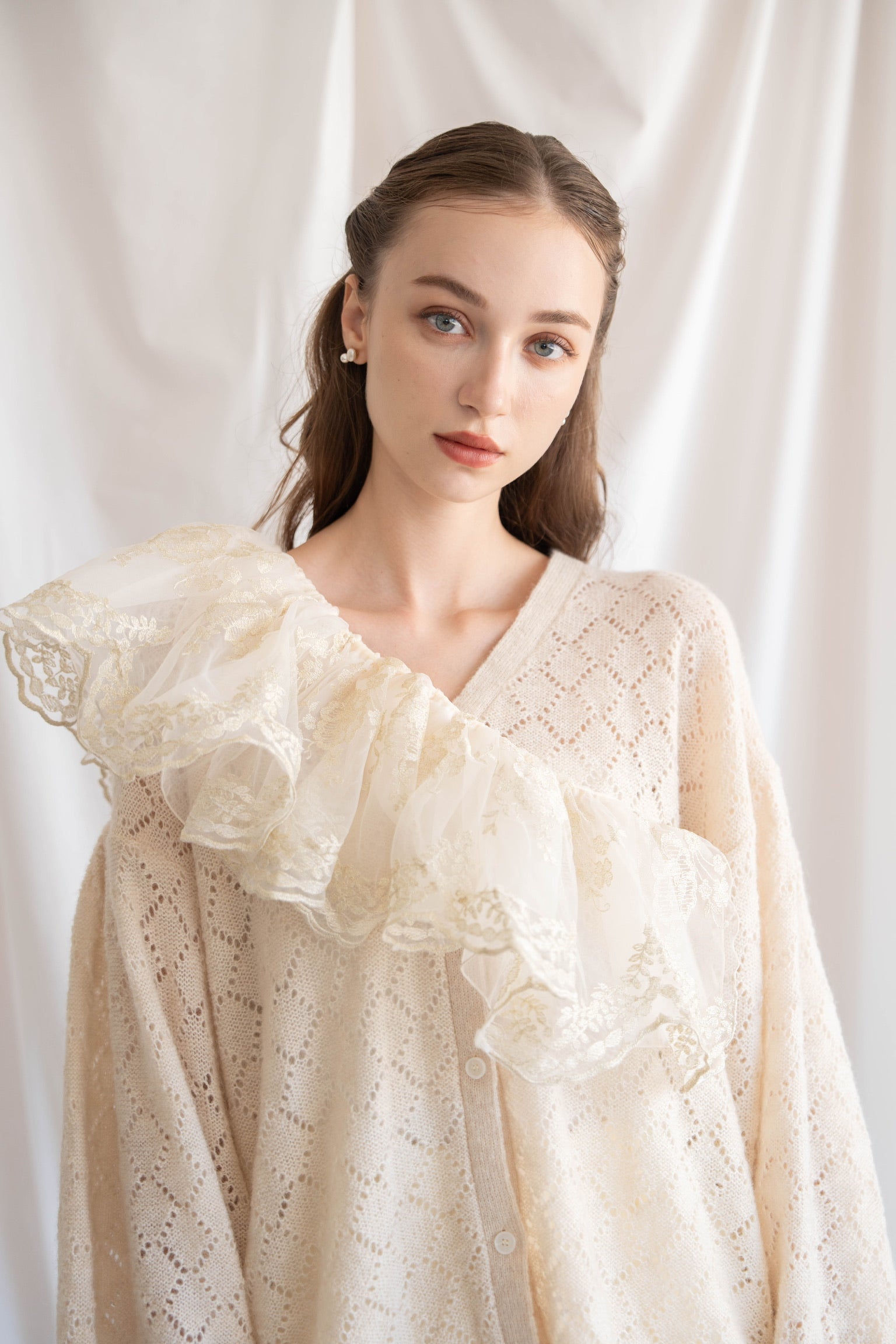 sheer frill knit cardigan – Acka online store