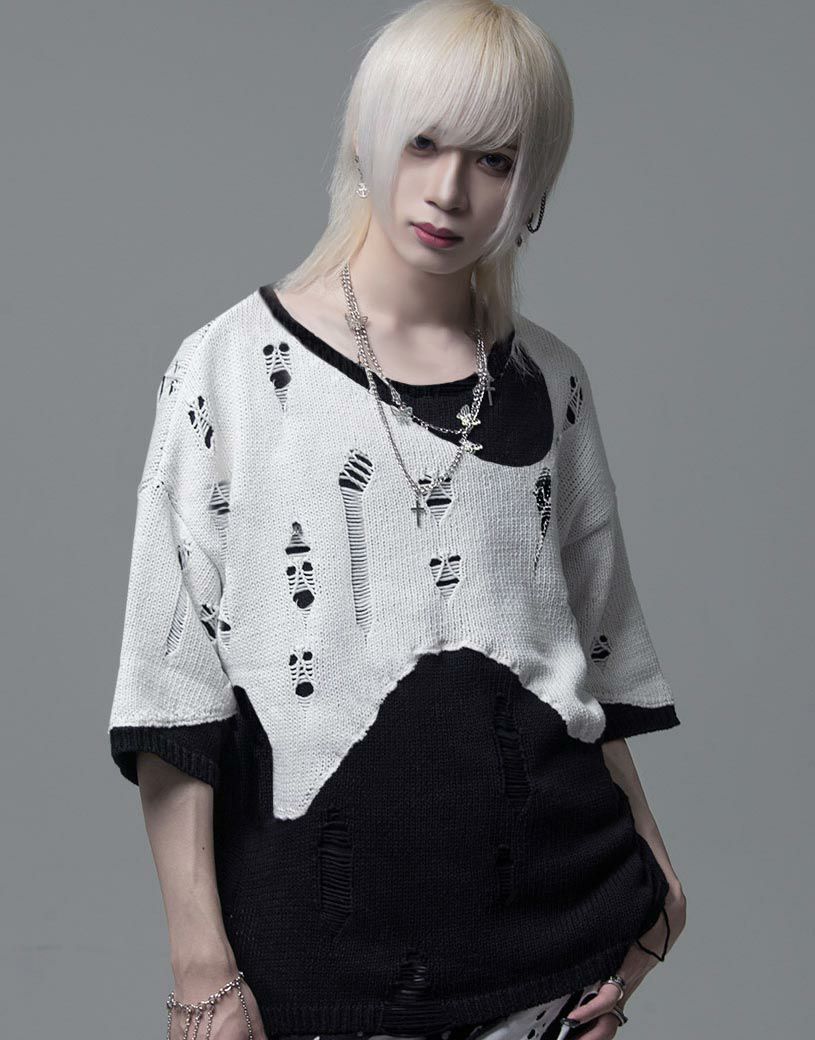 CIVARIZE【シヴァーライズ】クラッシュ加工レイヤードサマーニット/全2色