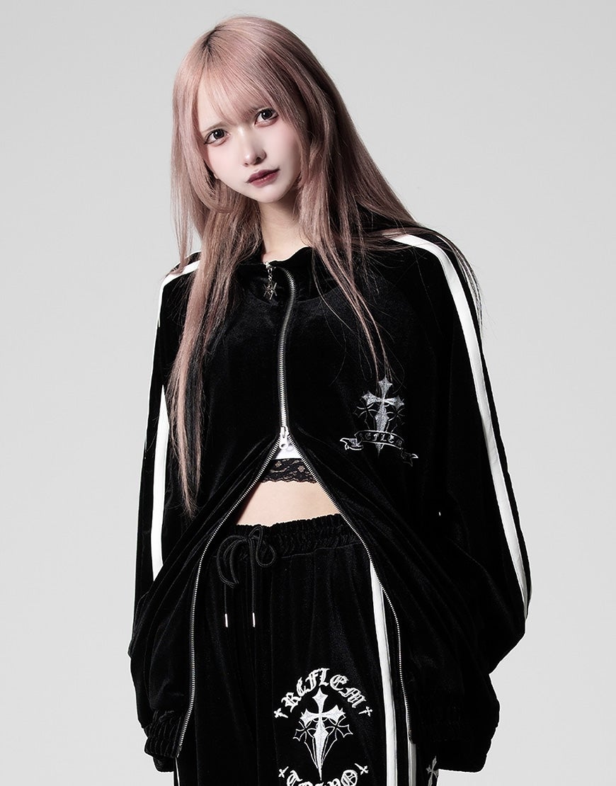 DimMoire【ディムモアール】Messy Bonesベロアスカジャン/Black