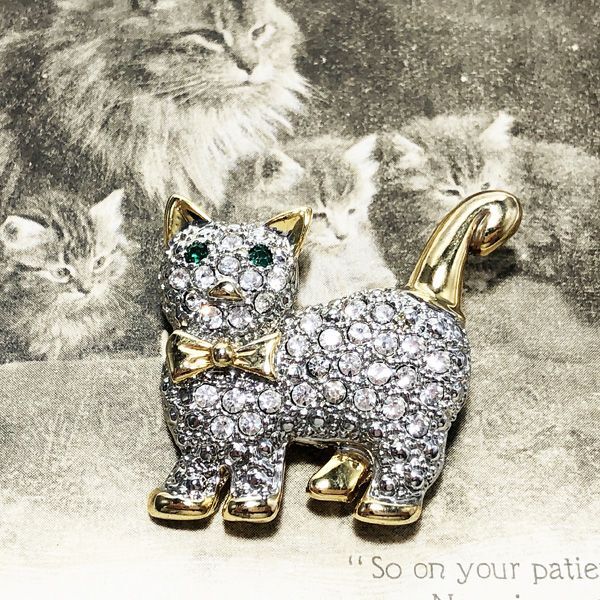 英国ラインストーン 猫 ブローチ|ACTON ANTIQUES英国アンティーク