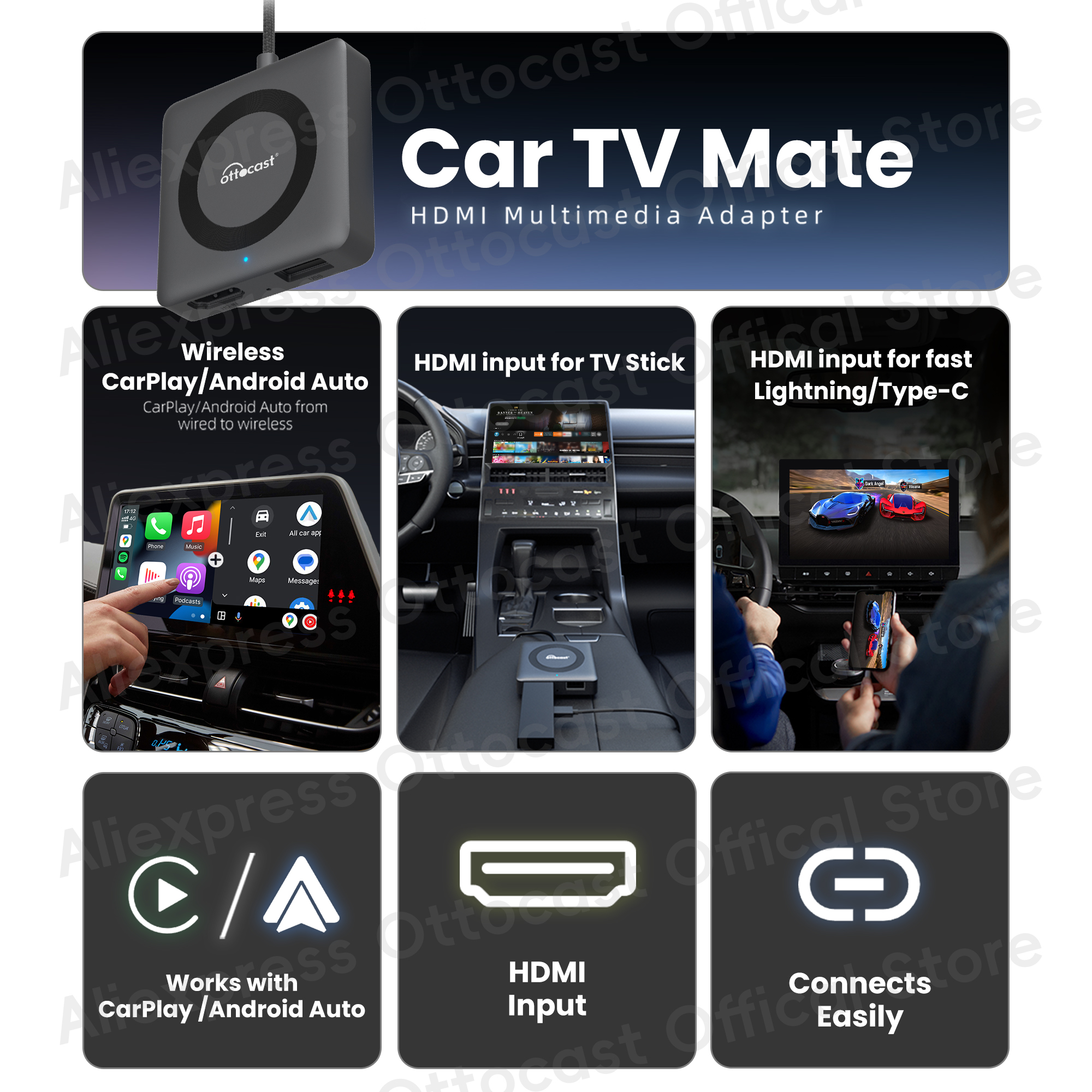 OTTOCAST Car TV Mate Pro C4 Wireless CarPlay Android Auto Adapter