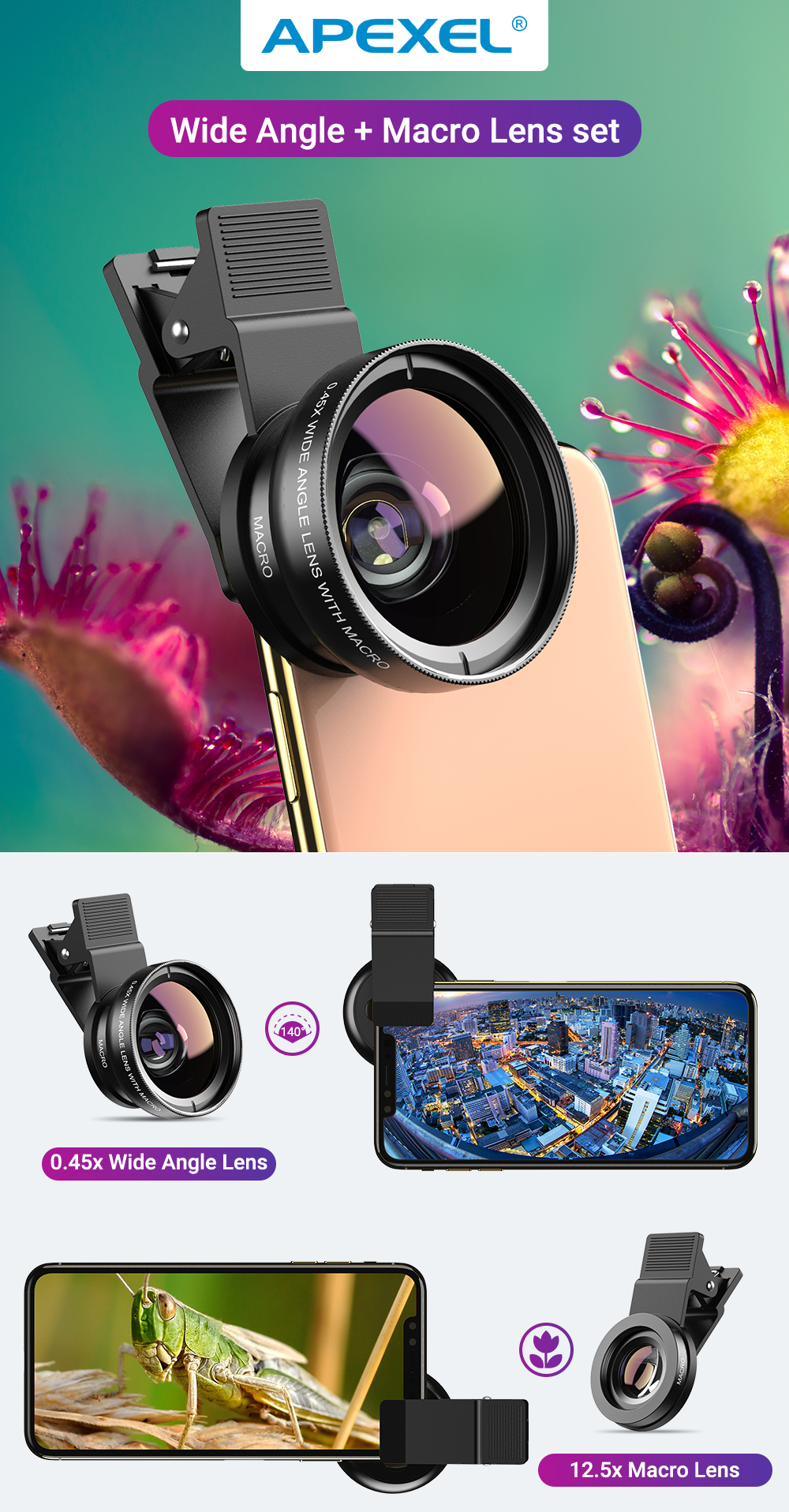DuoShot 0.45倍超広角＆12.5倍マクロレンズ - APEXEL – APEXEL公式