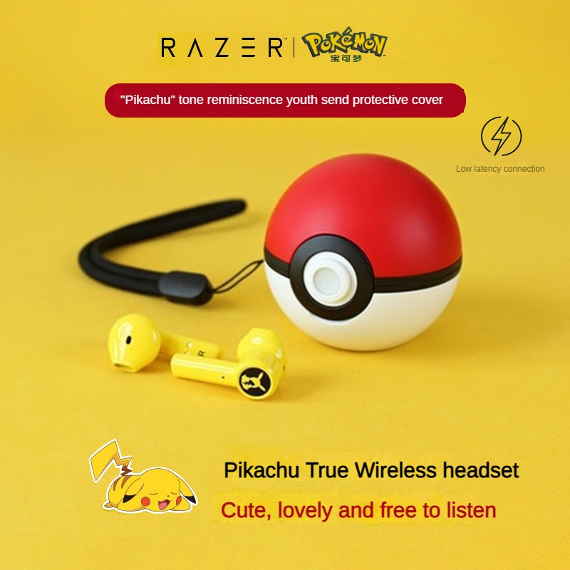 Razerポケモンpikachu真のワイヤレスBluetoothイヤホン2つスポーツ