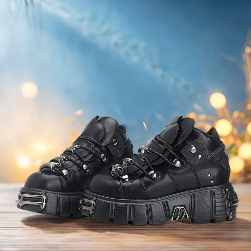 U-ダブルレースアッププラットフォームの靴、パンクスタイルスニーカー