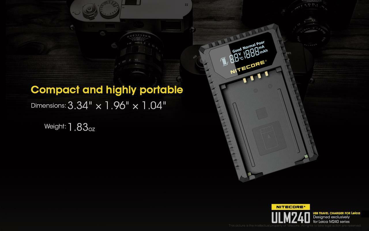 Nitecore ULM240 USB Tarvel Charger For Leica BP-SCL2 Batteries