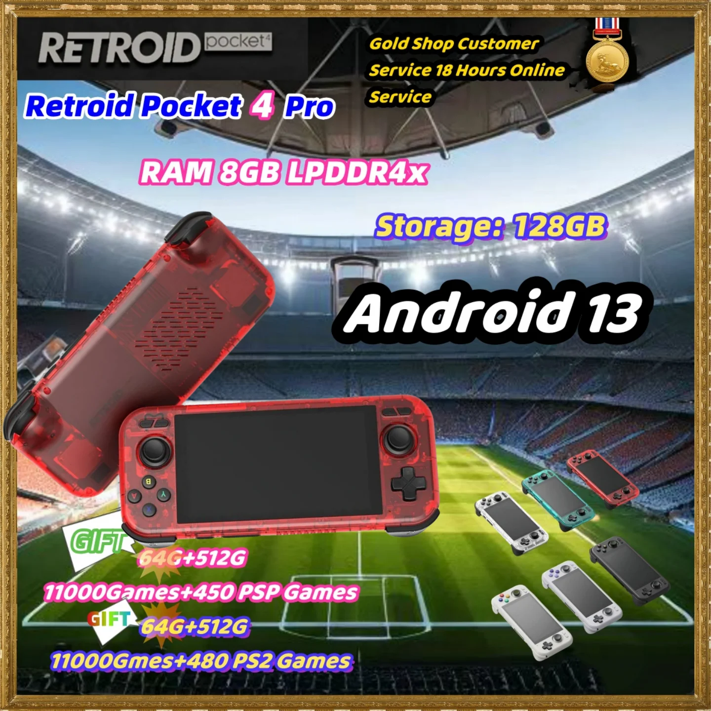 Retroid Pocket 4 Pro HandheldS4.7 Inch Video Game 8G+128GB RP4