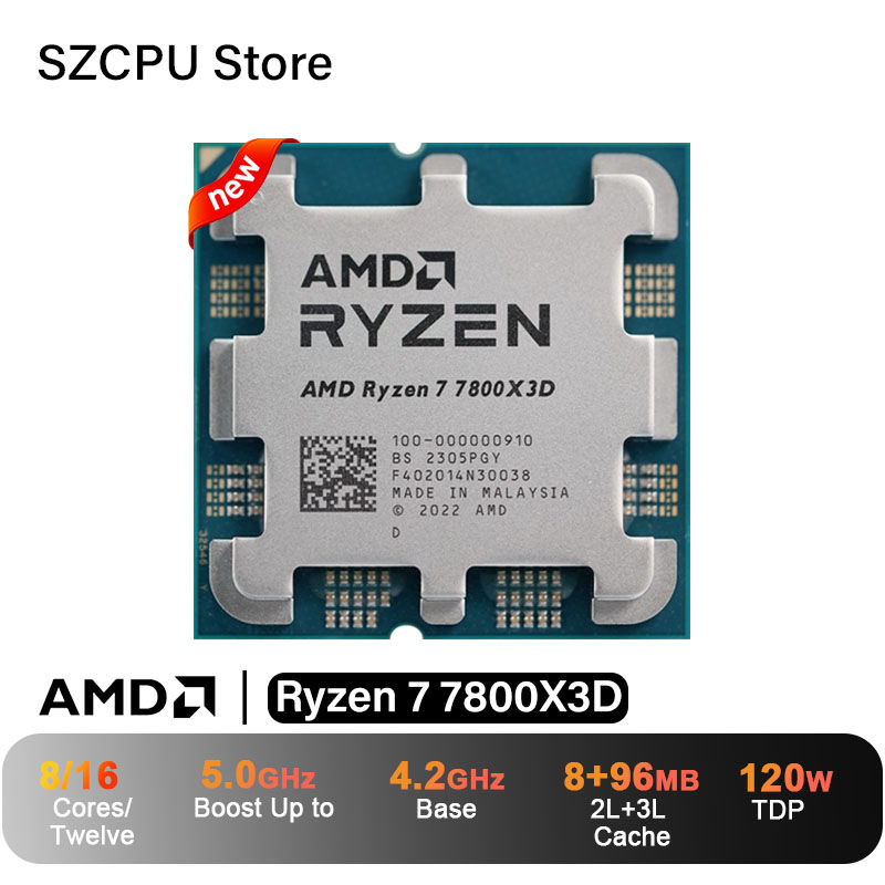 AMD Ryzen 7 7800X3D CPU, R7 7800X3D, 5.0GHz, 8-Core,16-Thread,5NM