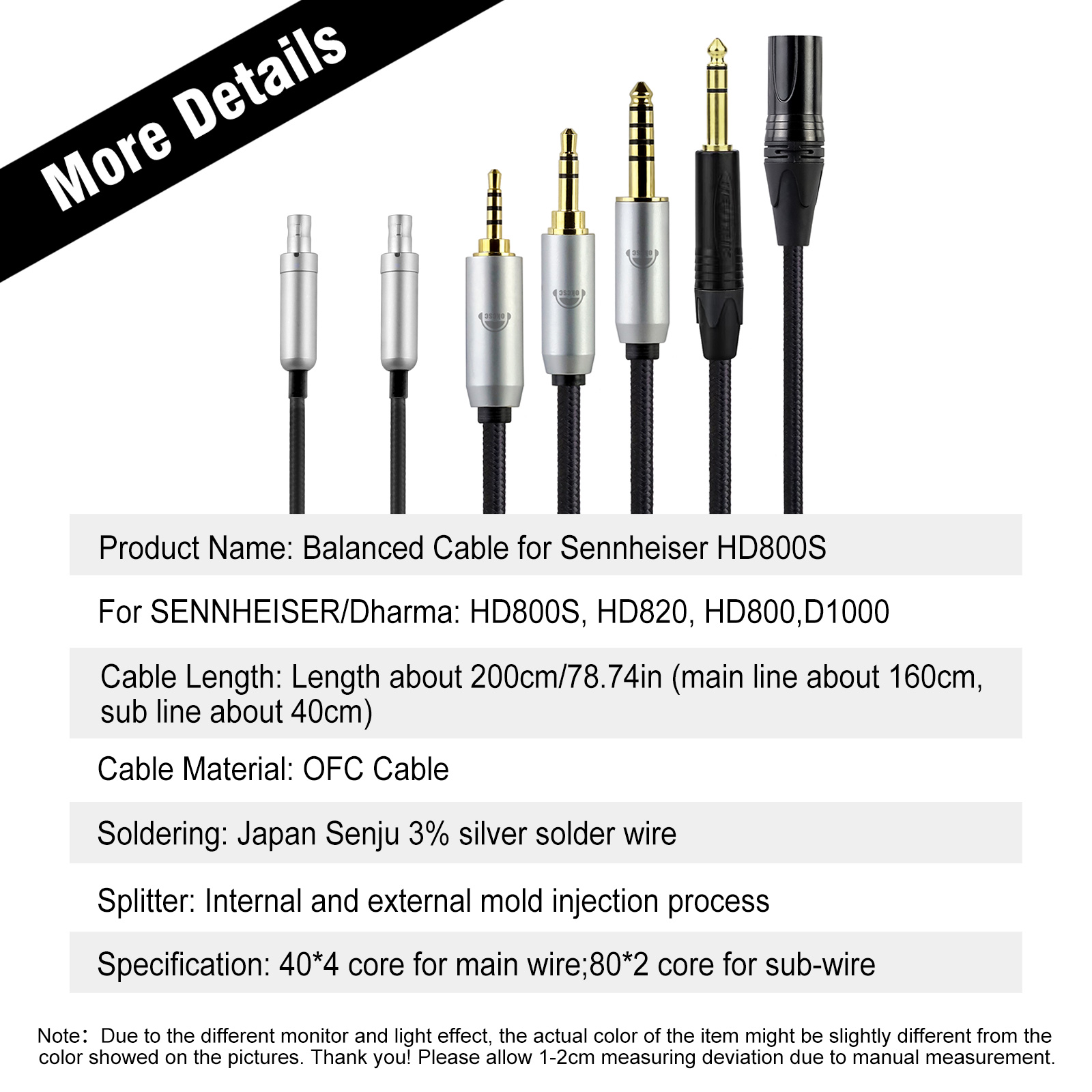 OKCSC HiFi XLR 4.4mm 3.5mm 2.5mm 6.35mm Plug 2m/200cm Cable For