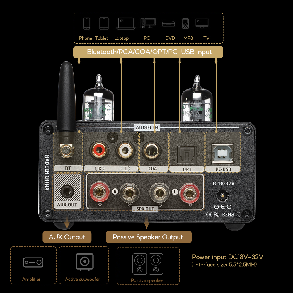 AIYIMA オーディオ T9 プロステレオ真空管アンプ Bluetooth 5.1