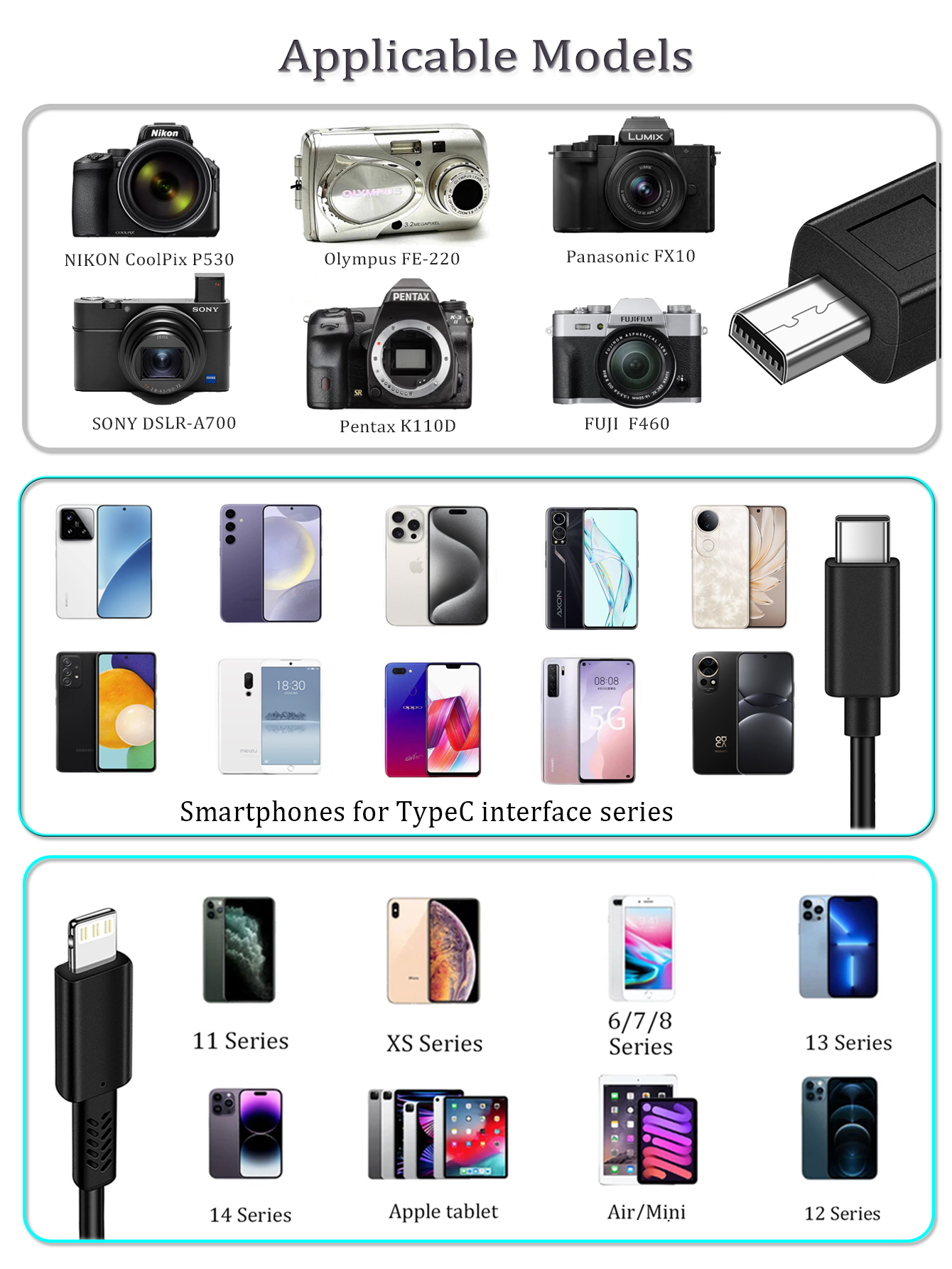 Android携帯電話用の一眼レフカメラデータケーブル,タイプCからNikon