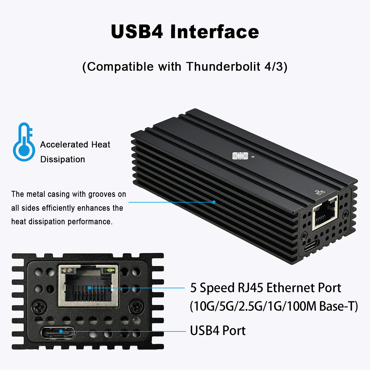 USB4 Single Port 10G Ethernet Adapter Compatible with Thunderbolt
