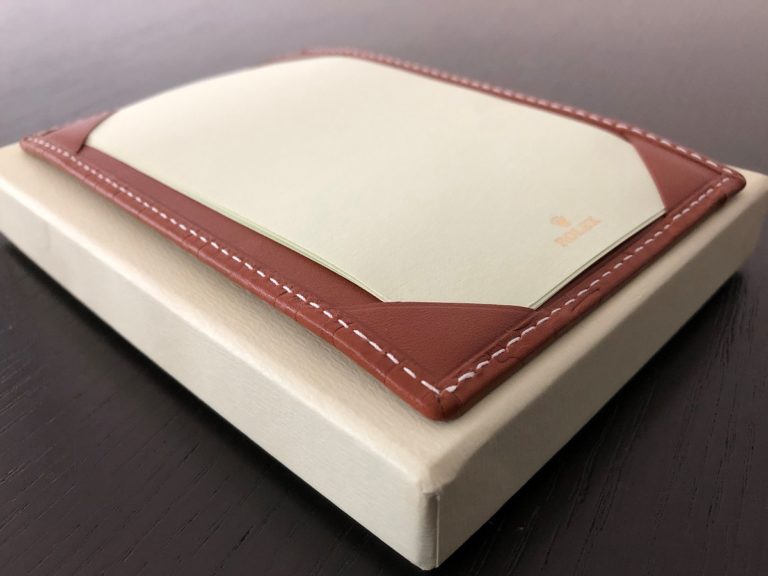 ロレックス ノベルティ(非売品)レザー メモ帳ケース ブラウン エンボス