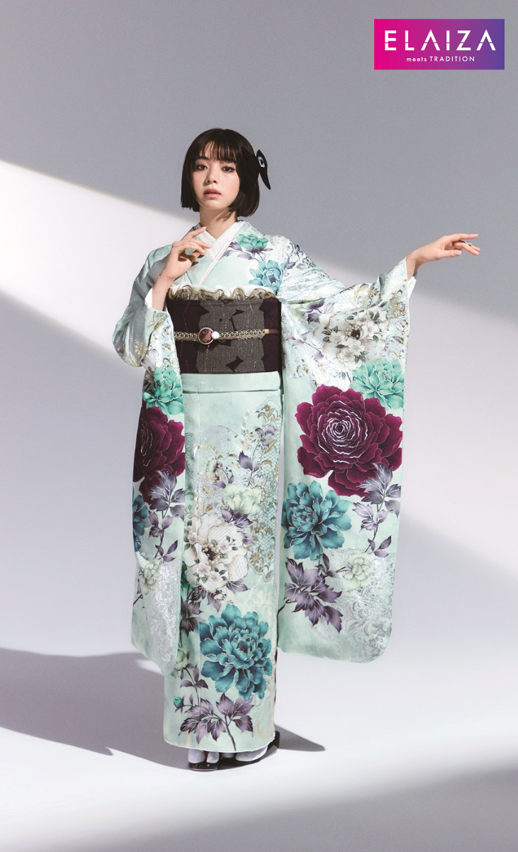 成人式振袖 EL-719（青緑色・モダン柄・池田エライザ）｜振袖専門店