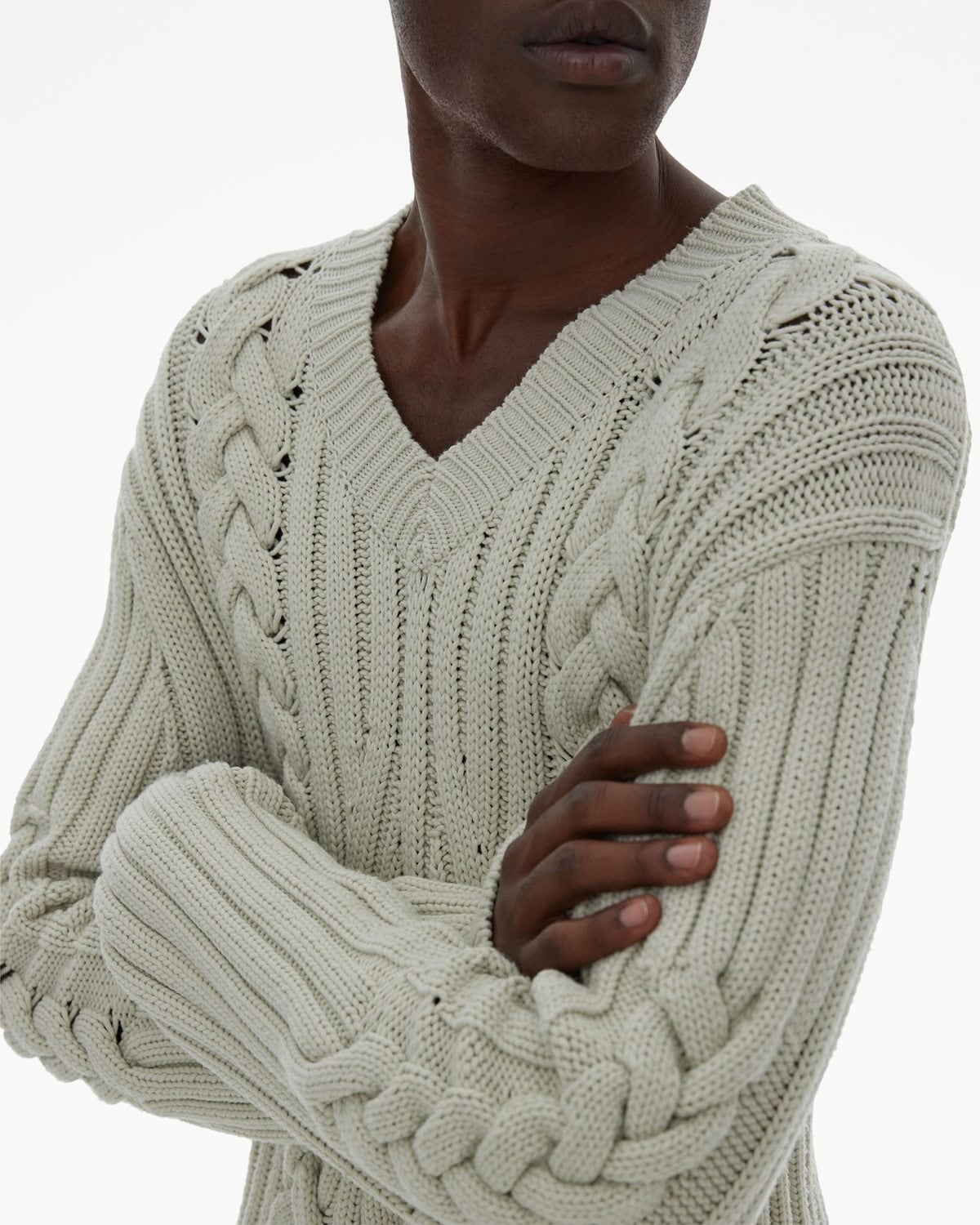 Helmut Lang Cable Knit V-Neck Sweater | WWW.HELMUTLANG.COM
