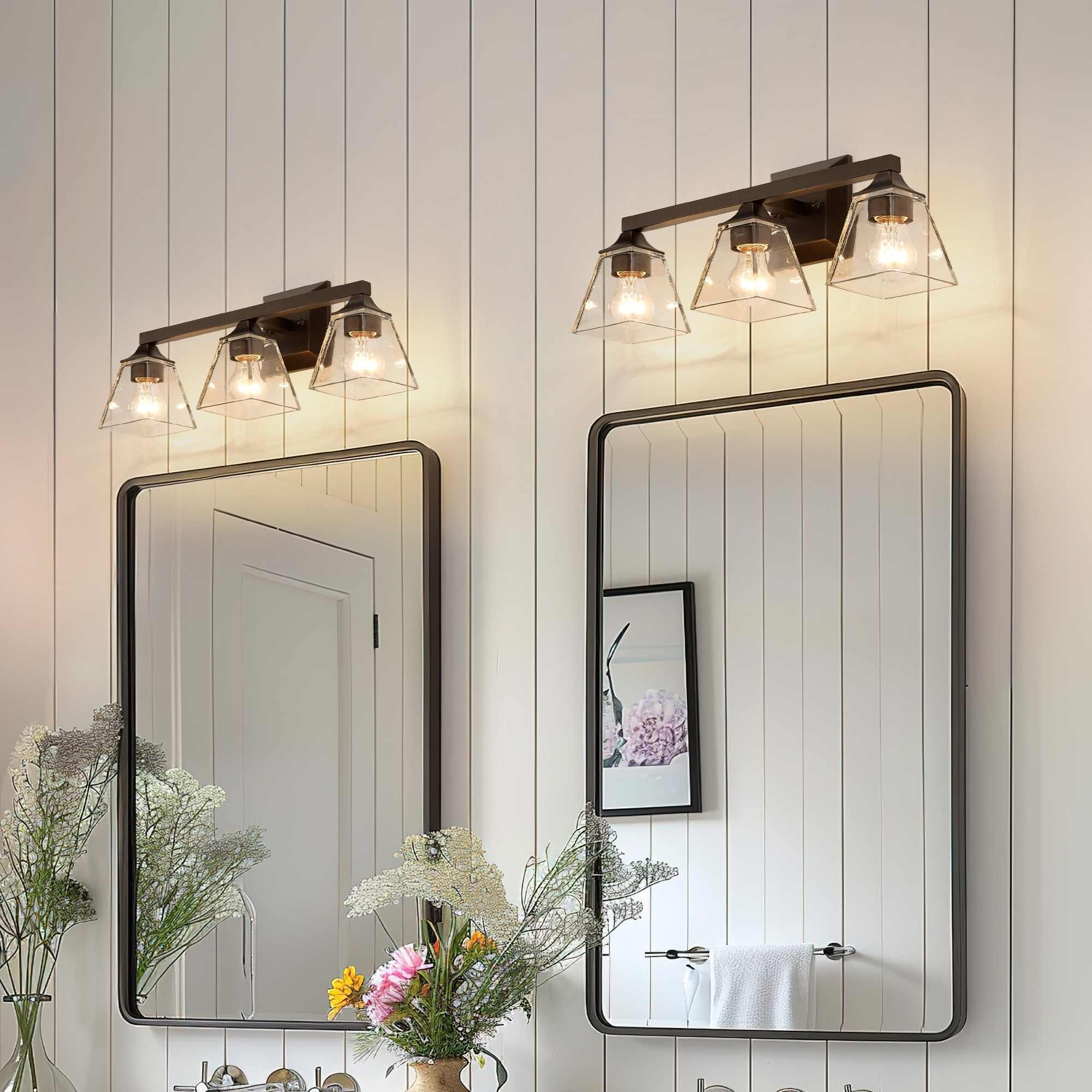 3/4/5-Light Farmhouse Bathroom Vanity Lights, Mirror Lights - On
