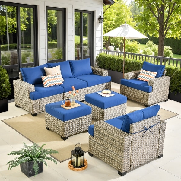 XIZZI 7-Piece Patio Wicker Furniture Wide Armrest Conversation Set