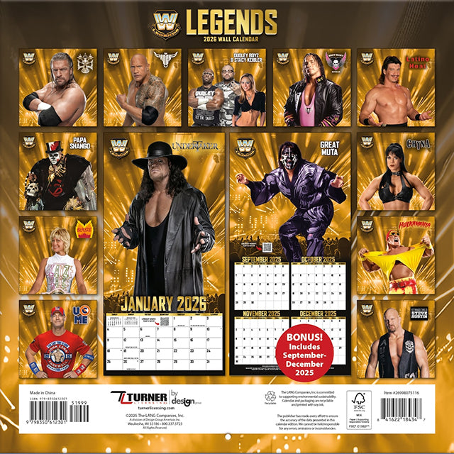 海外取寄 2026 壁掛けカレンダー WWE LEGENDS 16-MONTH 2026 WALL