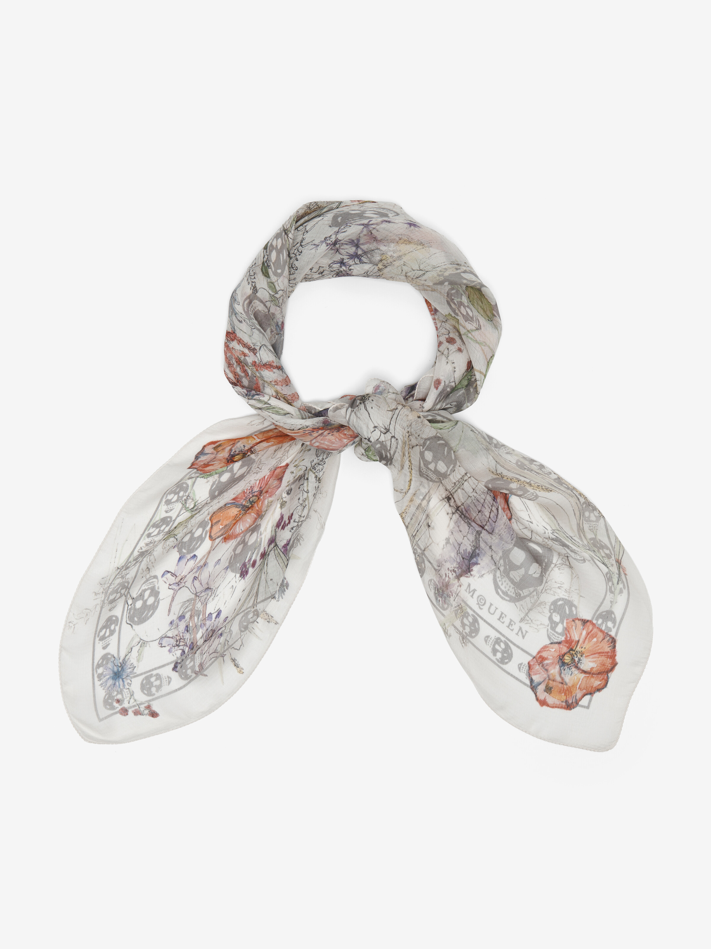 Women's Skull & Spider Floral Scarf in Ivory/Grey | McQueen US