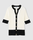 ◇ 【LOULOU WILLOUGHBY】バイカラーキーネック5分袖カーディガン