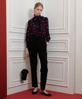 WEB限定【LOULOU WILLOUGHBY】デシンハートプリントボウタイブラウス