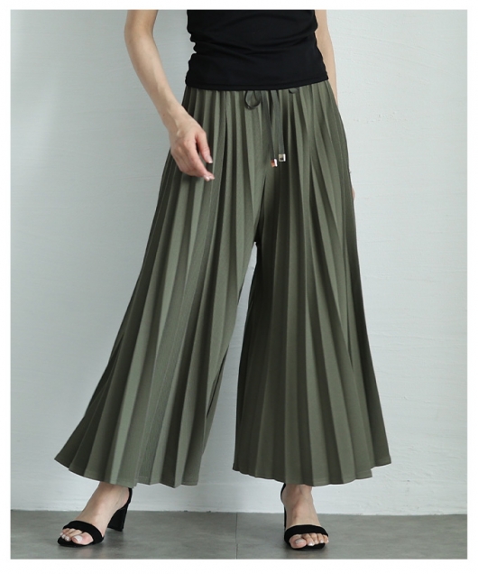 レディース 大人 上品 スカート見えで品良く広がるプリーツガウチョ