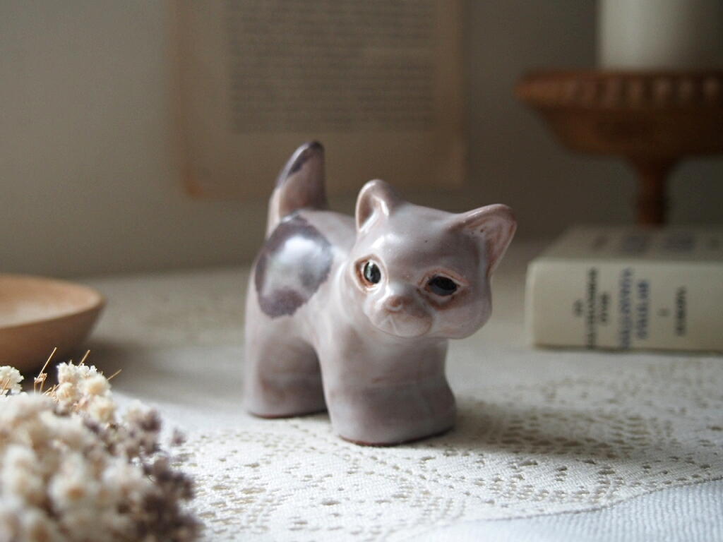 北欧ヴィンテージ jie Gantofta 陶器のネコの置物 /フィギュア
