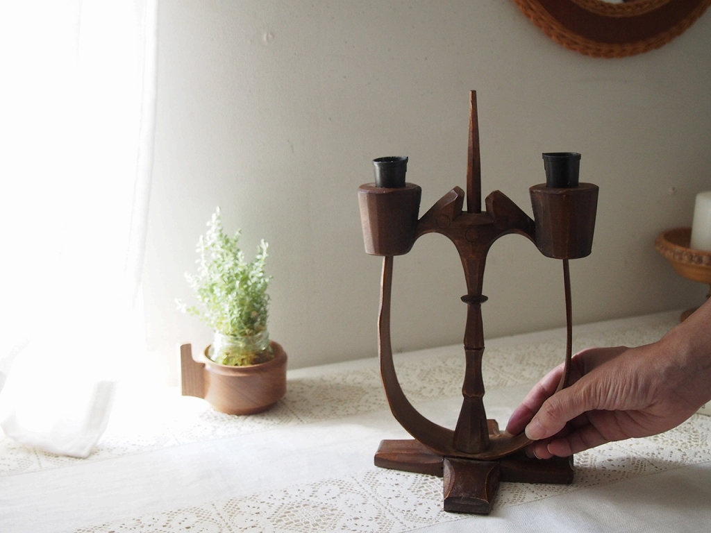 スウェーデン Arvika 木製キャンドルホルダー｜Taserudsstake／1970