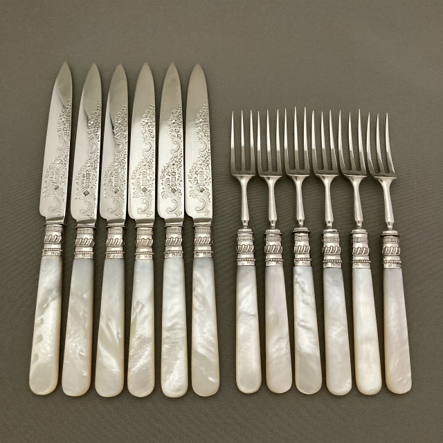 イギリス：シェフィールド「マザーパール デザートフォーク&ナイフ 6