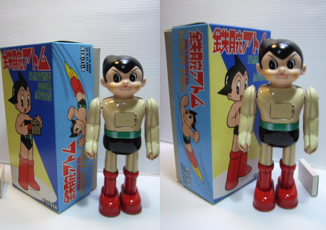 ビリケン 鉄腕アトム ブリキ ロボット 22.4cm 顔ソフビ 箱付 動作確認