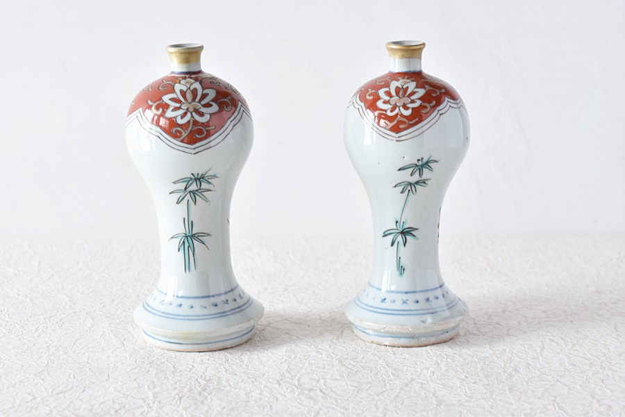 古伊万里 色絵 弾幕に松竹梅 御神酒徳利 一対 その二 - 生活骨董と古布