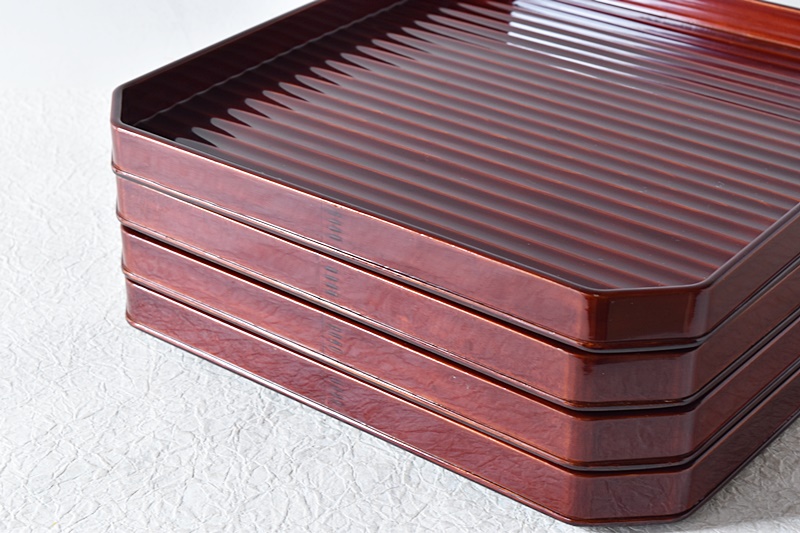 懐石料理道具 表阿弥 利休好真黒塗 会席家具 溜鉋目折敷 4客 - 生活