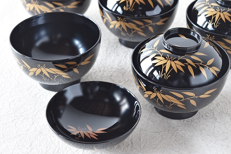 天然木製漆塗 在銘 輪島塗 竹金蒔絵 吸物椀5客セット - 生活骨董と