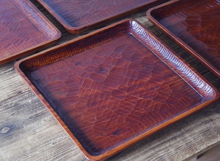 天然木製漆塗 讃岐彫 刳り貫き盆 吸物膳 5客セット - 生活骨董と古布