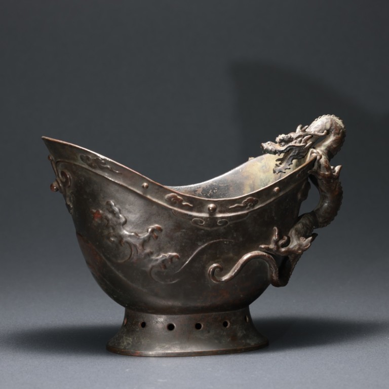 大島如雲作 銅製龍取手水鉢 - 古好屋