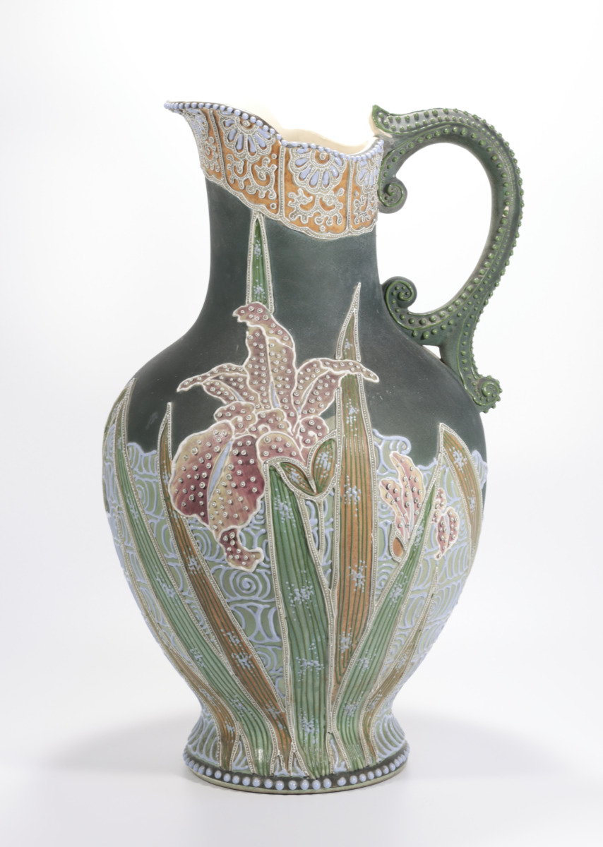 大日本錦光山造之 色絵盛上花図花瓶 - 古好屋