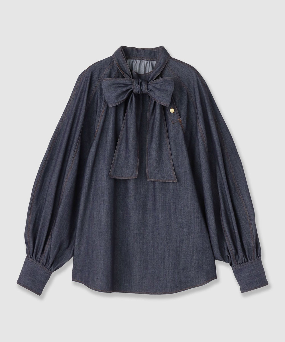 セットアップ対応商品】ライトデニムライクボウブラウス|ANAYI