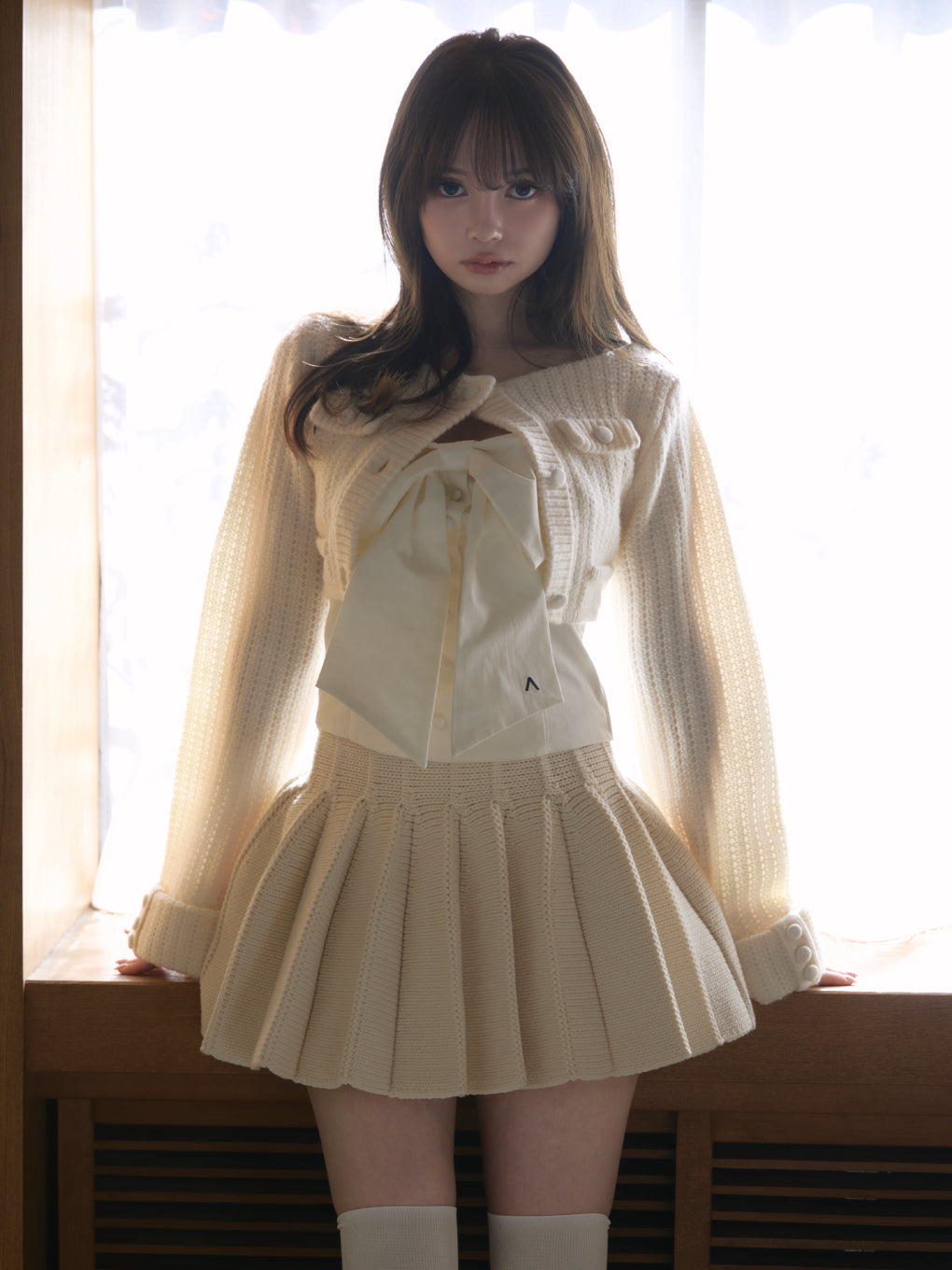 ANDMARY】Twiggy tweed ribbon set tops