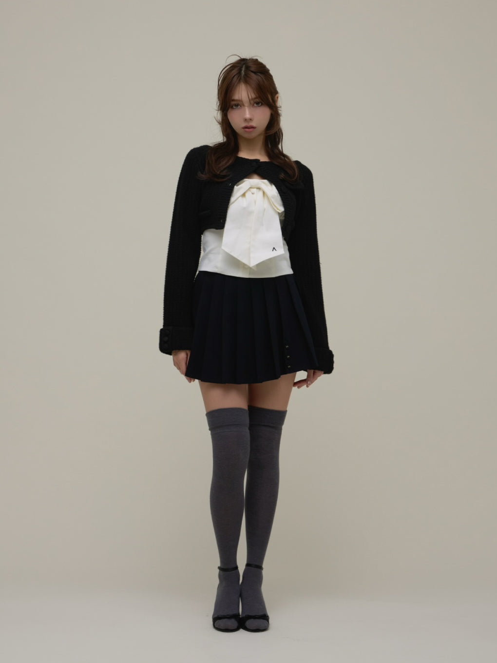 ANDMARY】Twiggy tweed ribbon set tops