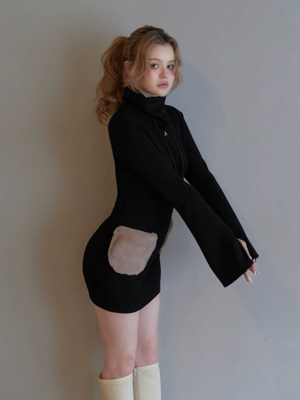 ANDMARY】Fur pocket mini dress