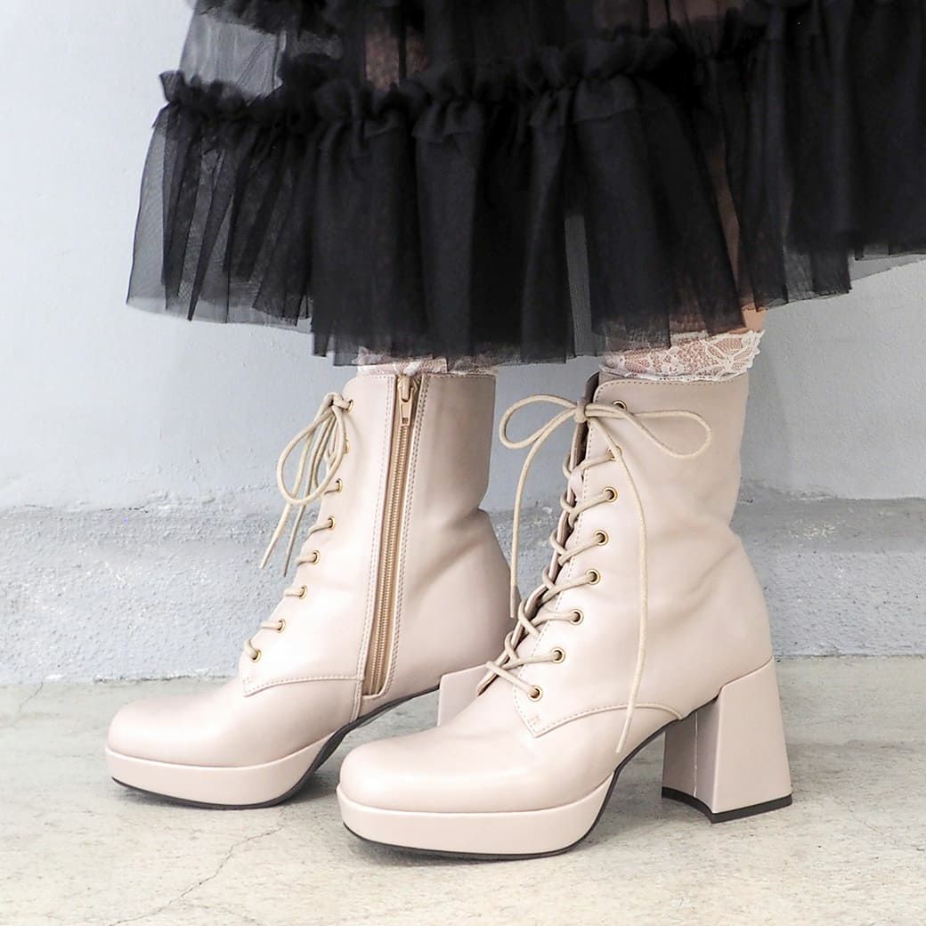 晴雨兼用│厚底レースアップブーツ（BY_8980749） | あしながおじさん