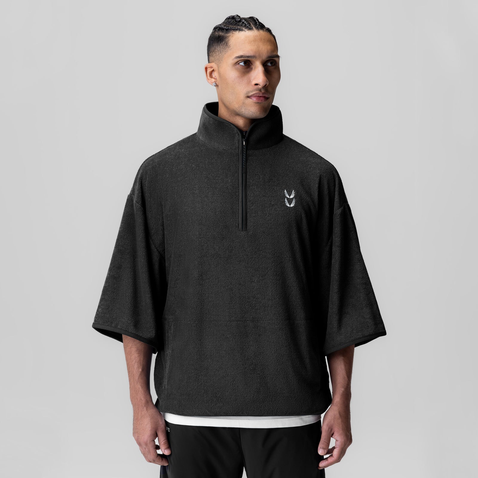 1057. Towel Terry Quarter Zip Oversized Tee - Black – ASRV