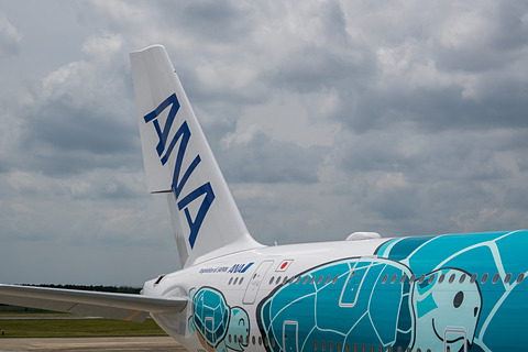 エメラルドグリーンの2号機が笑顔で成田に。ANAのエアバス A380型機