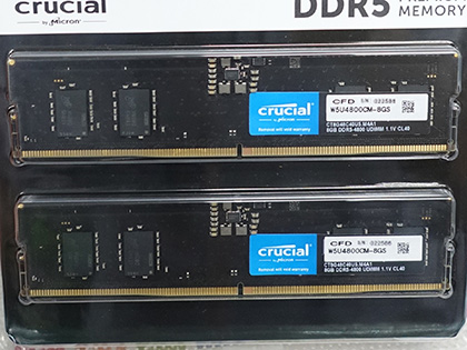 Micron製DDR5-4800メモリのCFD販売パッケージ、8GB×2枚で14,500円