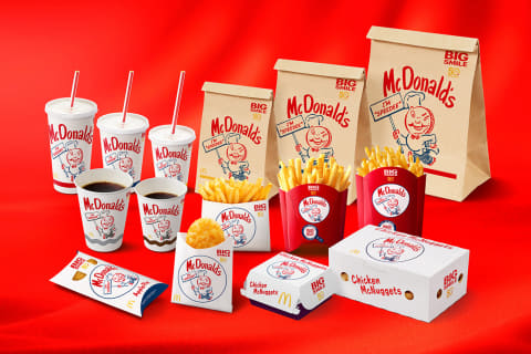 マクドナルド、50周年でアメリカ創成期のキャラクターのパッケージ