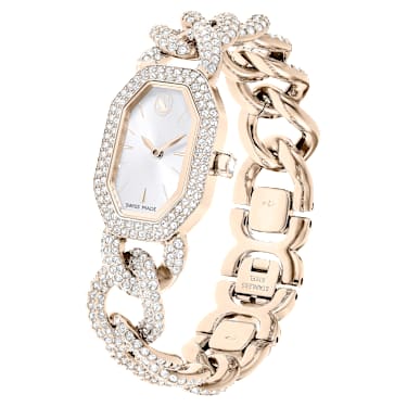 Dextera chain watch, Swiss Made, Crystal bracelet, White