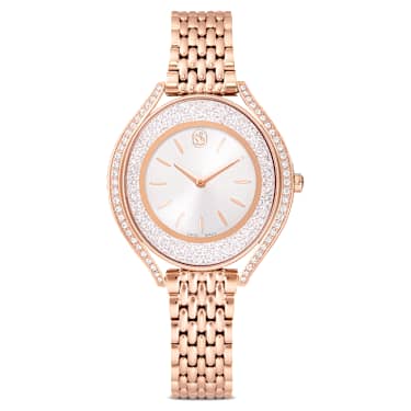 Crystalline aura watch, Swiss Made, Metal bracelet, Rose gold tone