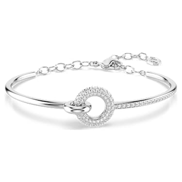 Dextera bangle, Round cut, White, Rhodium plated | Swarovski