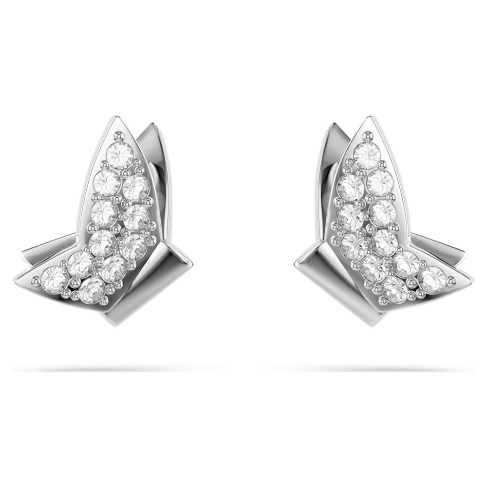 Idyllia Lilia stud earrings, Butterfly, White, Rhodium plated